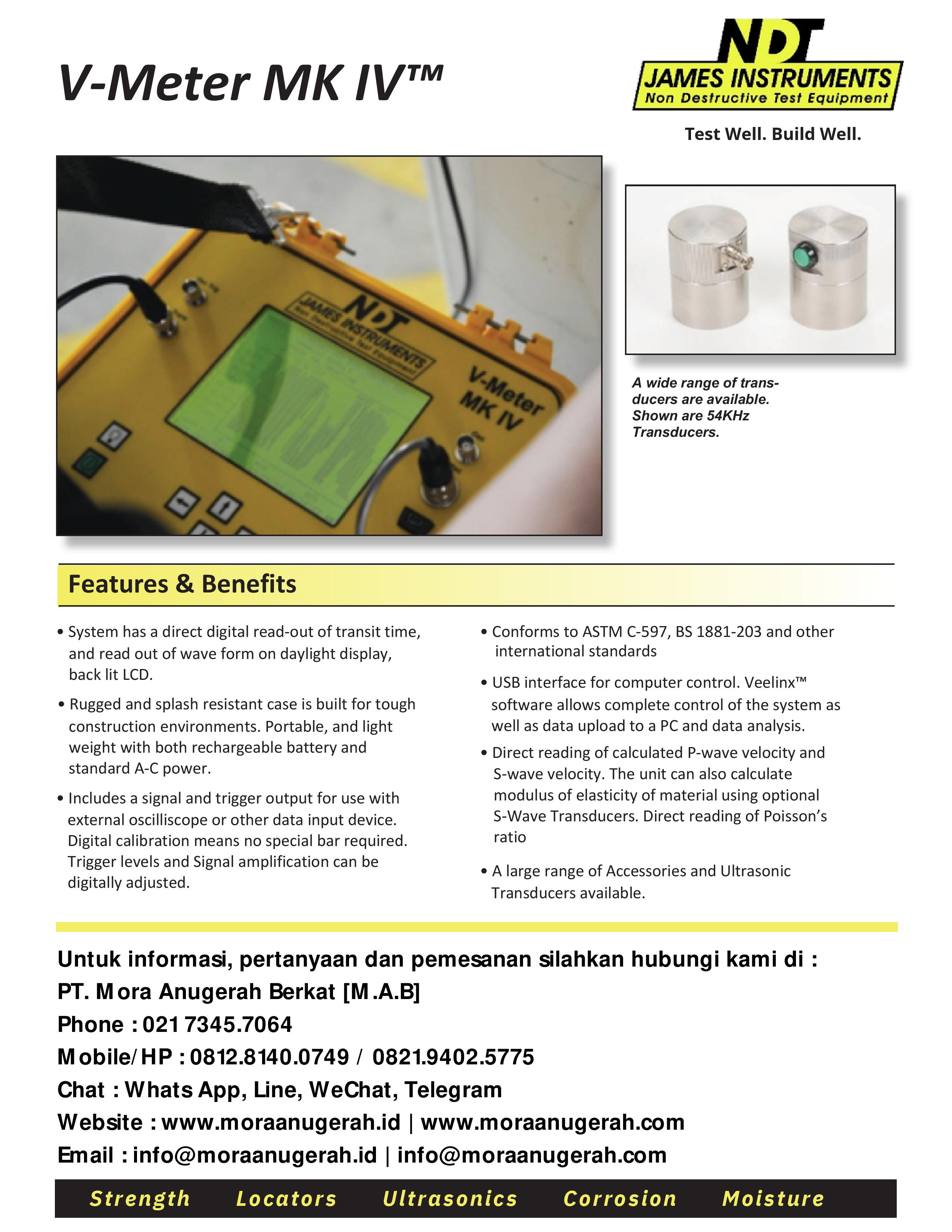 Ultrasonic Pulse Velocity Test V-Meter MK IV - NDT James