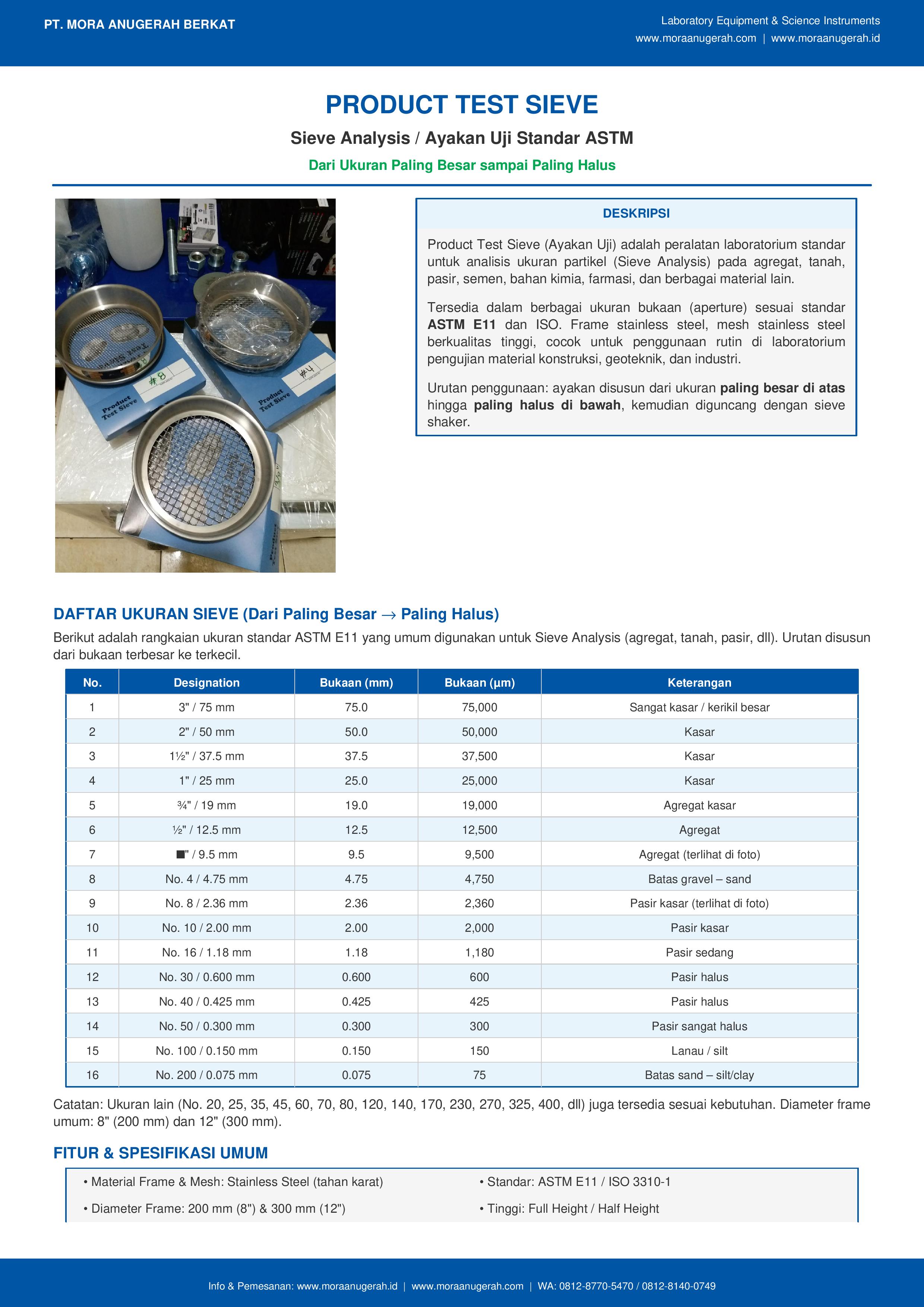 Saringan Sieve Ukuran No 230 [63 μm]