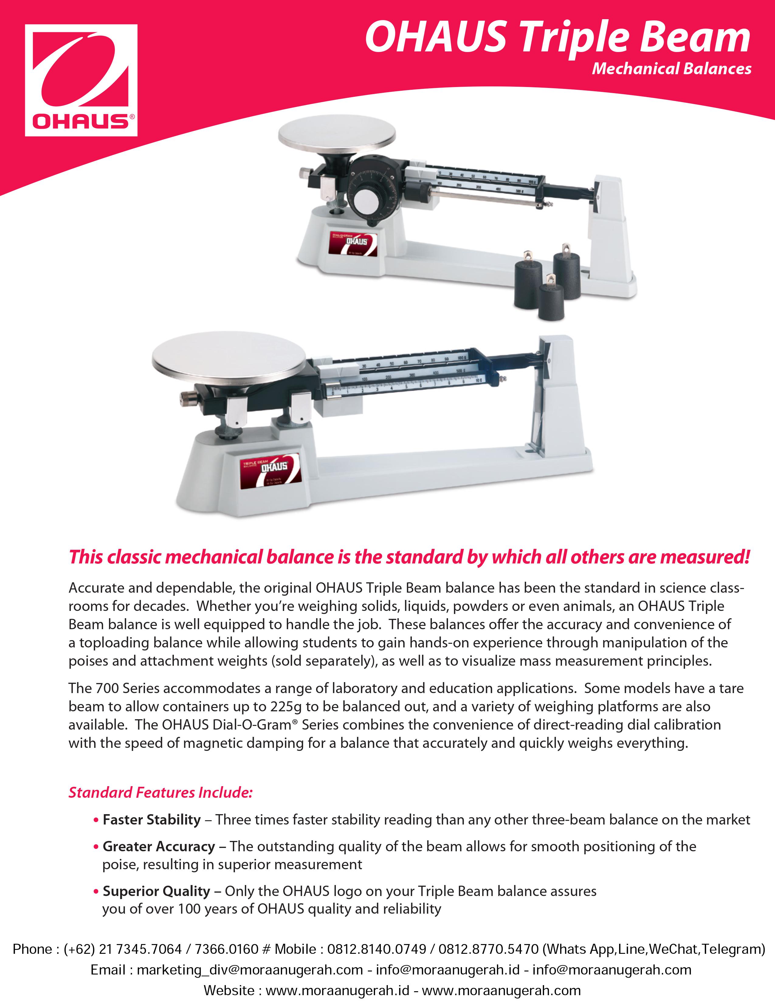 OHAUS Triple Beam Balance - Mechanical Balance