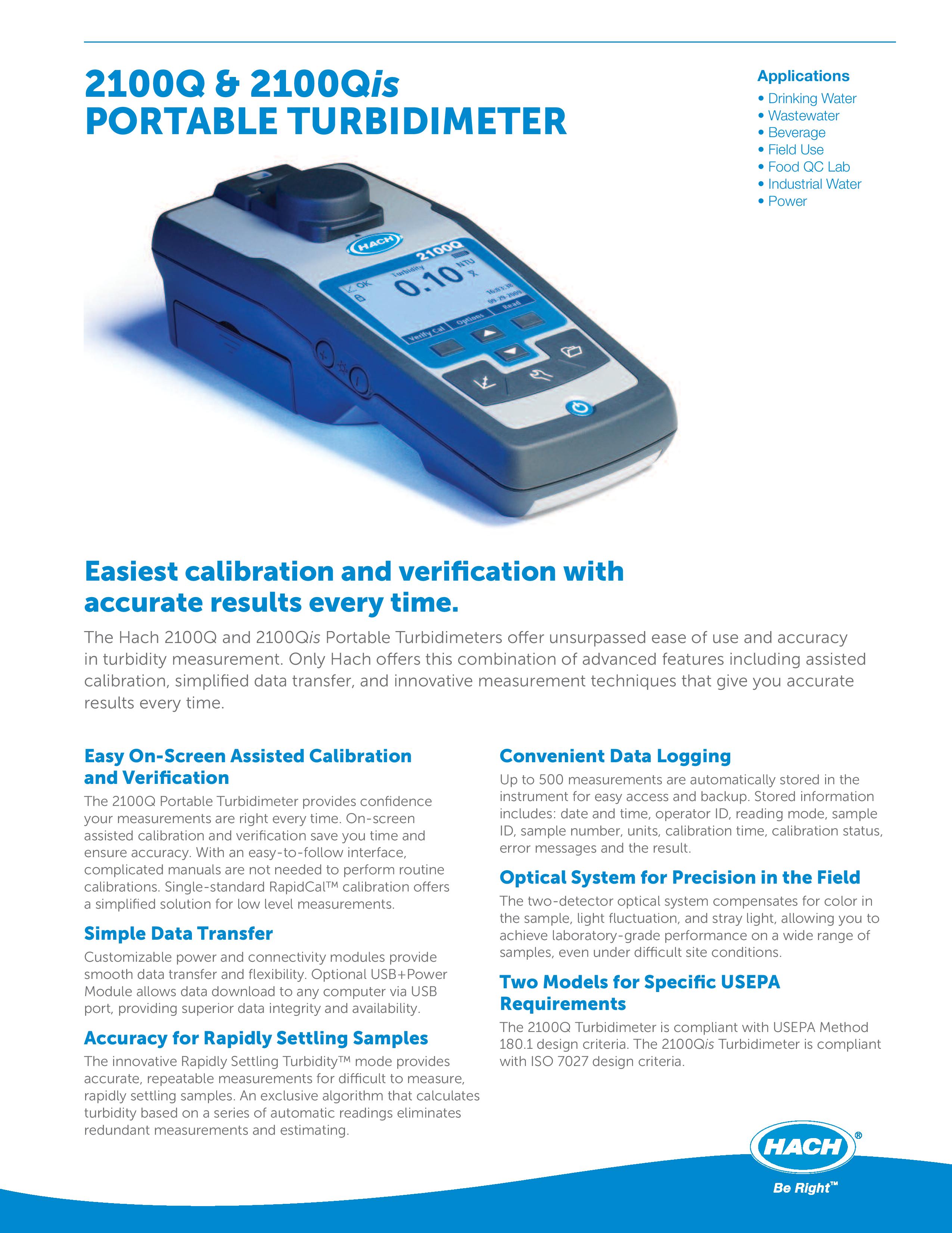 HACH 2100Q and 2100Qis Portable Turbidimeters